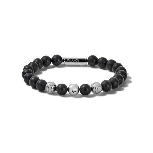 Classic Black Onyx & Stainless Steel Bead Bracelet - Large