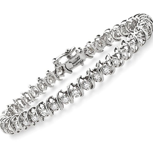 Round S Cut Link 1.50twt Diamond & White Gold Bracelet