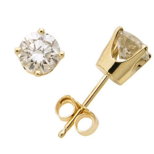 14k Yellow Gold Diamond Solitaire Earrings, .40twt