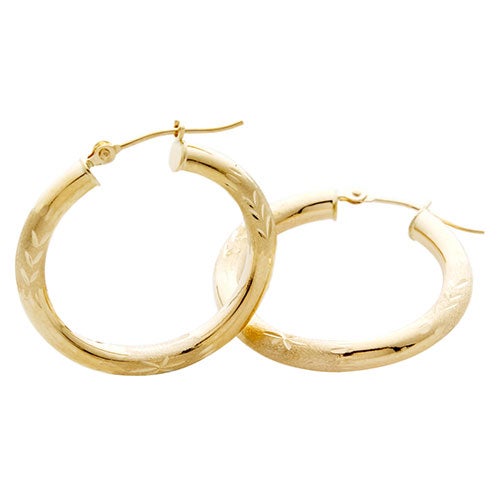 25mm Diamond Cut 14k Yellow Gold Hoop Earrings