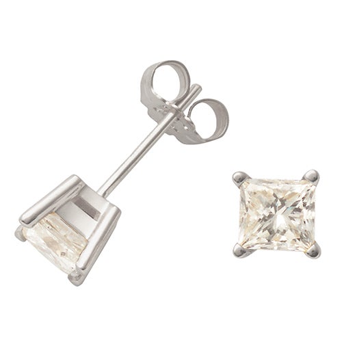 White Gold Princess Cut Diamond Earrings