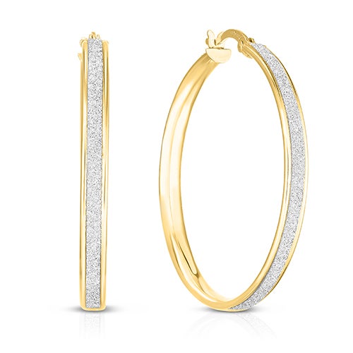 Sterling Silver Yellow Gold 35x3mm Glitter Hoop Earrings