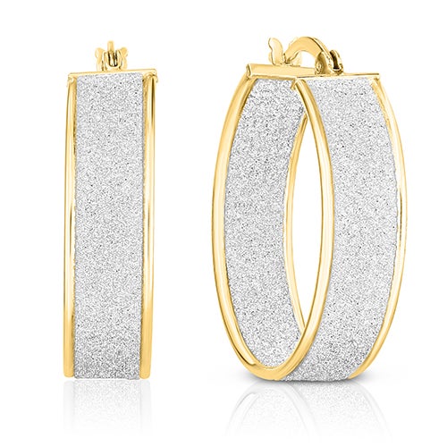 Sterling Silver Yellow Gold 25x6mm Glitter Hoop Earrings