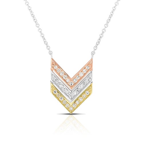 Diamond Sterling Silver Triple V Necklace w/ Yellow & Rose Gold Overlay
