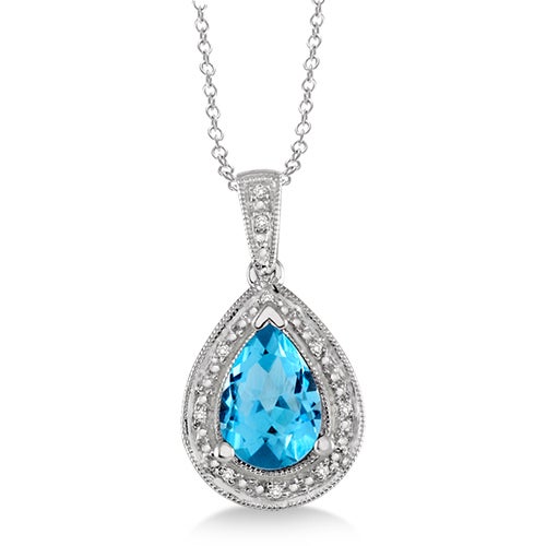 Blue Topaz & Diamond Teardrop Necklace | Power Sales