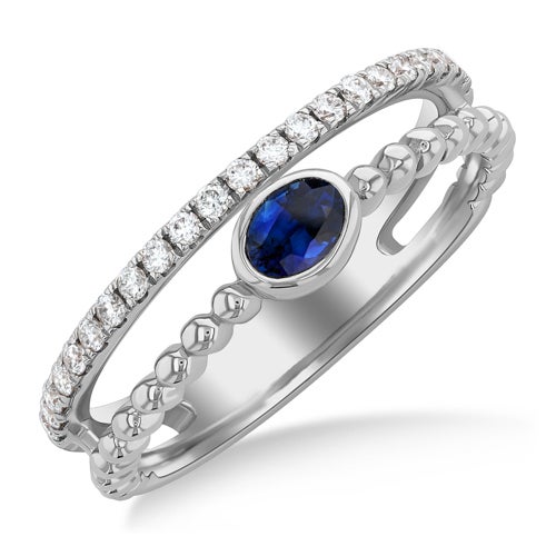 Split Band Diamond & Sapphire Ring - Size 8, Silver
