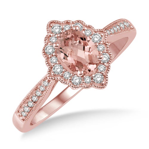 Morganite and Diamond Floral Ring - Size 6, Rose Gold