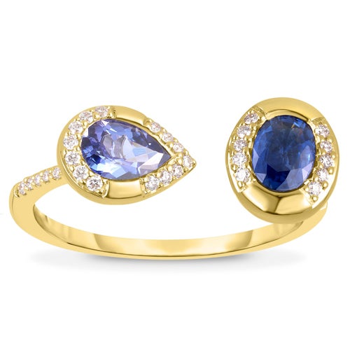 Tanzanite & Blue Sapphire Toi Et Moi Ring - Size 9, Gold