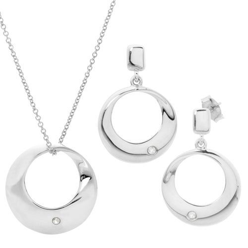 Diamond Earring & Necklace Set, Silver