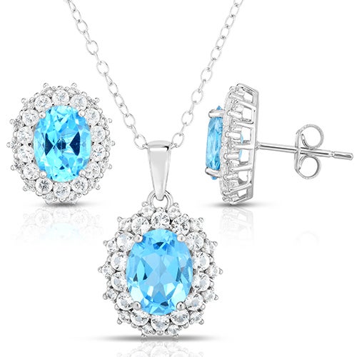 Blue & White Topaz Earrings & Necklace