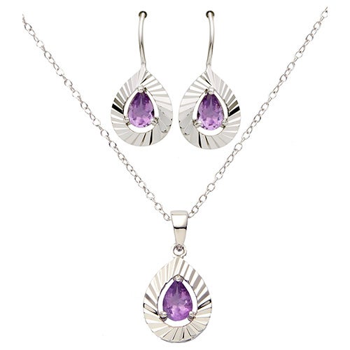 Pear Shaped Purple Amethyst Necklace Earring Set S Pear Shaped Purple Amethyst Necklace Earring Set