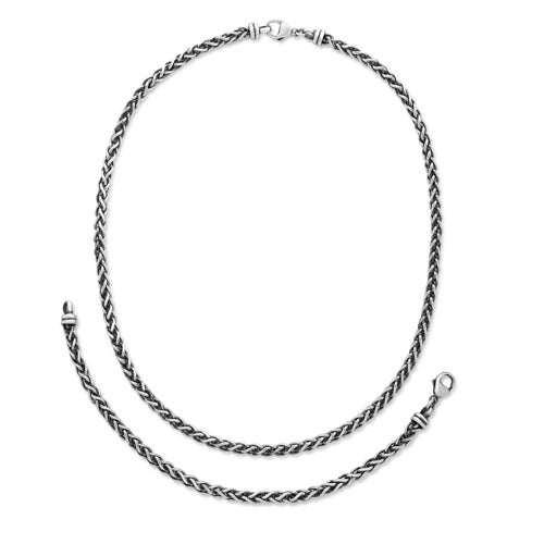 Wheat Bracelet and Necklace Set, Oxidized Silver