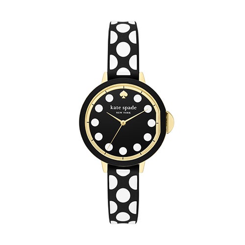 Ladies' Park Row Black & White Dot Silicone Watch, Black Dial
