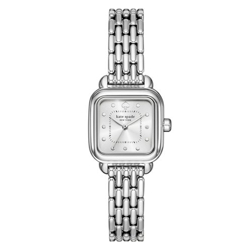 Ladies Gracie Silver-Tone Stainless Steel Square Watch, Silver Dial