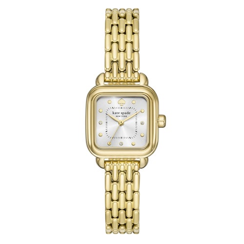 Ladies Gracie Gold-Tone Stainless Steel Square Watch, Silver Dial