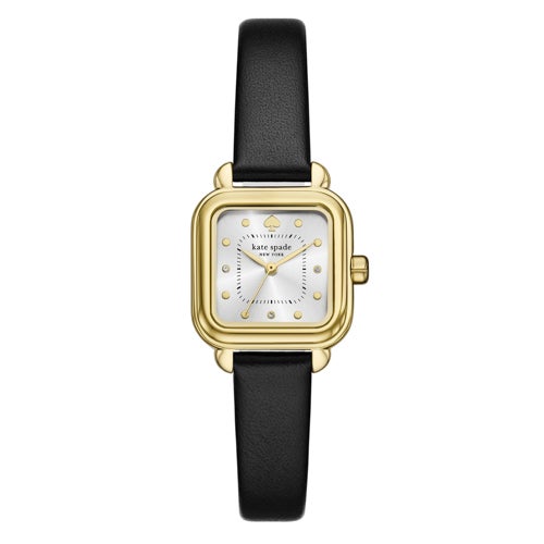 Ladies Gracy Black Leather Strap Square Watch, Silver Dial