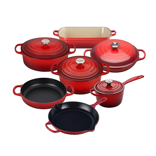 11pc Signature Cast Iron Cookware Set, Cerise