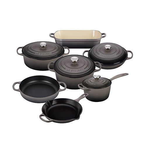 11pc Signature Cast Iron Cookware Set, Oyster