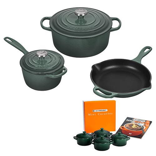 5pc Cast Iron Cookware w/ 4pk 8oz Mini Cocottes, Artichaut