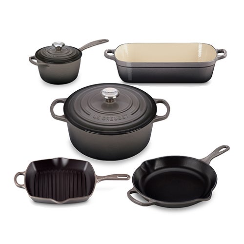 7pc Signature Cast Iron Cookware Set, Oyster