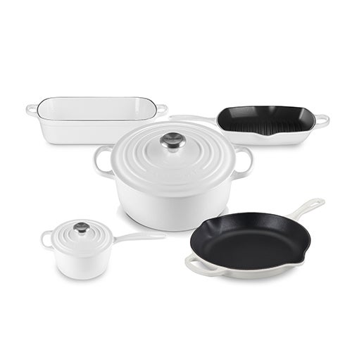 7pc Signature Cast Iron Cookware Set, White