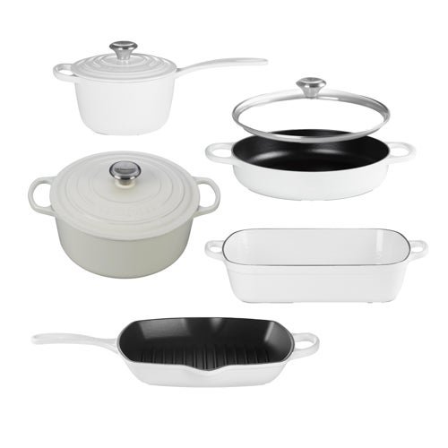 8pc Signature Cast Iron Cookware Set, White
