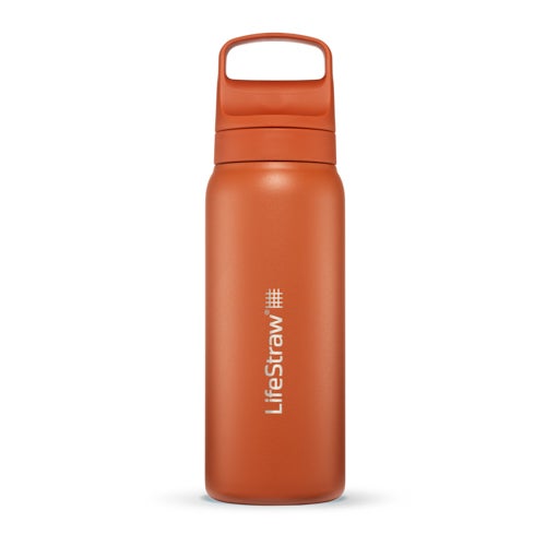 LifeStraw Go 24oz Stainless Steel Filtered Water Bottle, Kyoto Orange