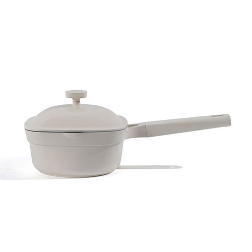 2qt Nonstick Ceramic Cast Aluminum Saucepan w/ Lid, Cream