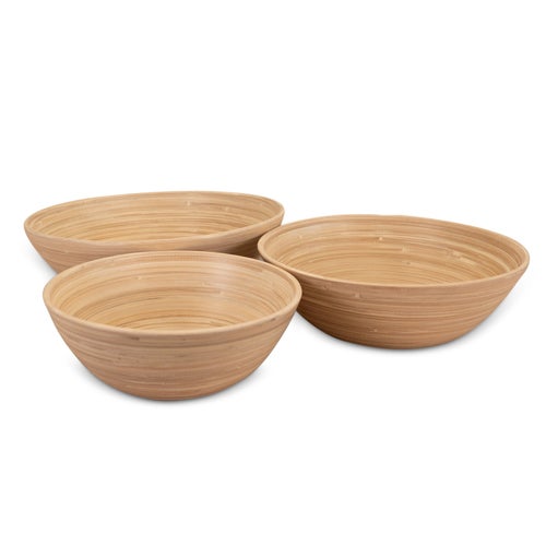 Lexa 3pc Natural Bamboo Serving Bowl Set