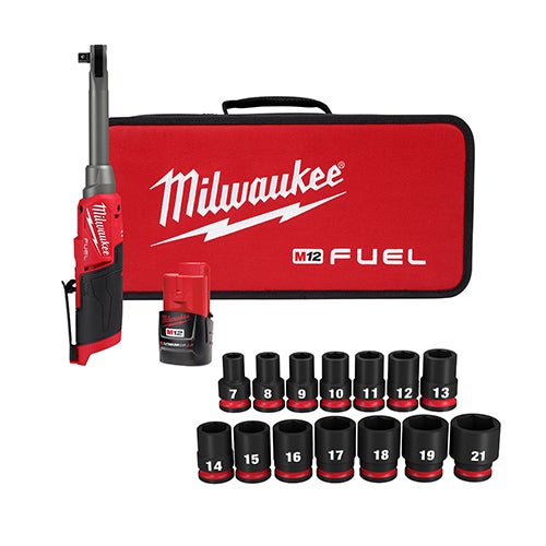 M12 FUEL 3/8" Extended Reach High Speed Ratchet Kit + 14pc SHOCKWAVE Socket Set
