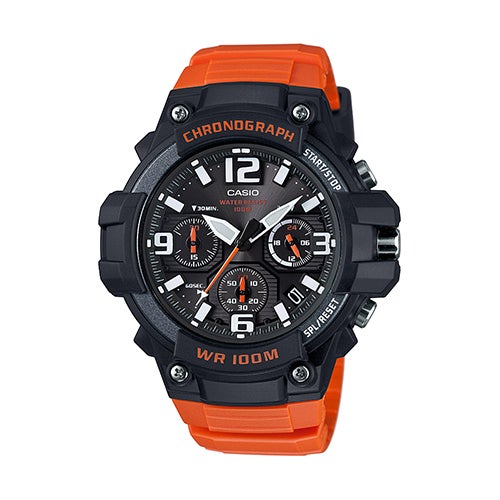 Mens Classic Chronograph Analog Orange Resin Watch, Black Dial
