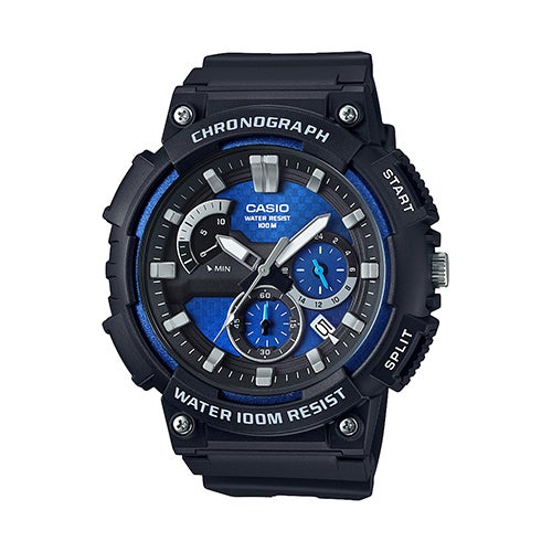 Mens Classic Chronograph Analog Resin Watch, Blue & Black Dial