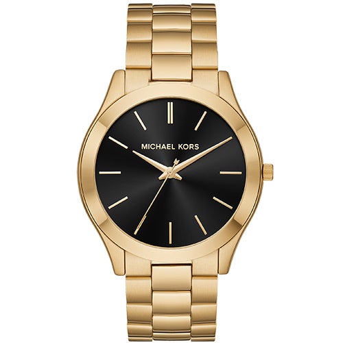 Mens Slim Runway Gold-Tone Stainless Steel Watch, Black Dial