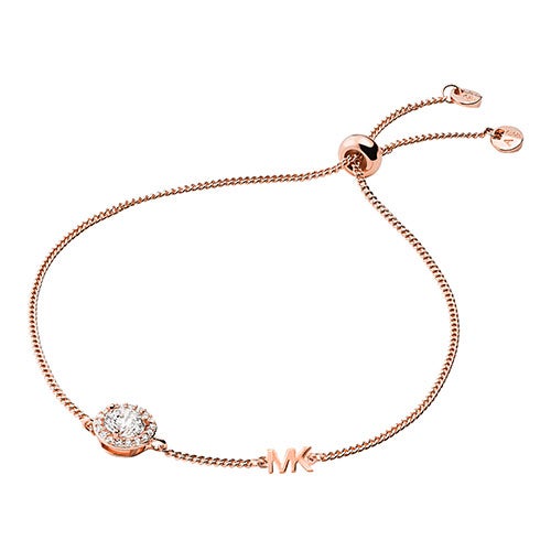 Precious Metal Pave Sterling Silver Slider Bracelet, Rose Gold