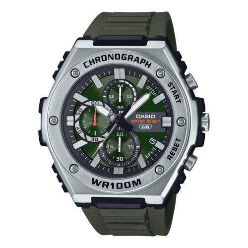 Unisex Sporty Analog Chronograph Dark Green Resin Strap Watch, Dark Green Dial