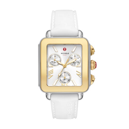 Ladies Deco Sport Chronograph White Silicone Strap Watch, Silver Dial