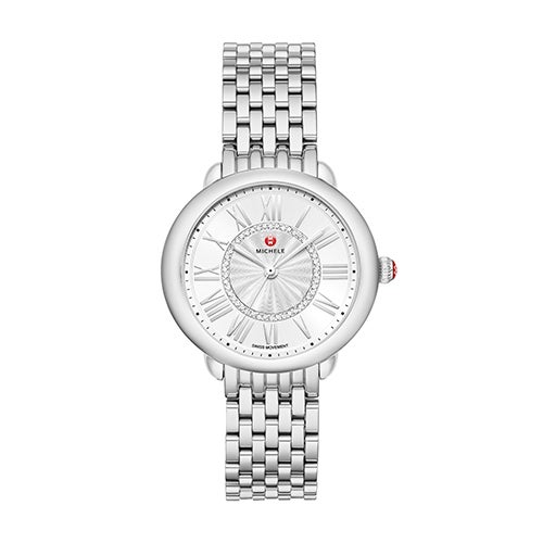 Ladies Serein Mid Silver-Tone 46 Diamond Watch, Silver White Dial