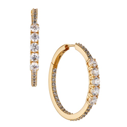 Love All Medium CZ Hoops Earrings, Gold