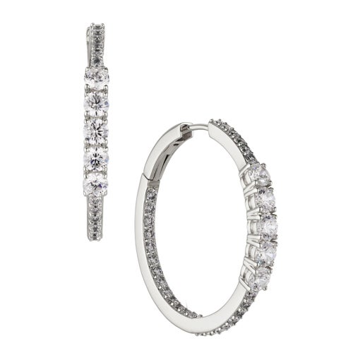 Love All Medium CZ Hoops Earrings, Silver