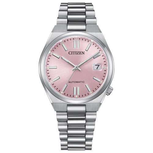 Unisex Tsuyosa Automatic Eco-Drive Silver-Tone SS Watch, Pastel  Pink Dial