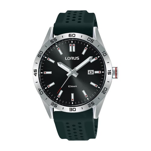 Unisex Sport Silver & Black Silicone Strap Watch, Black Dial