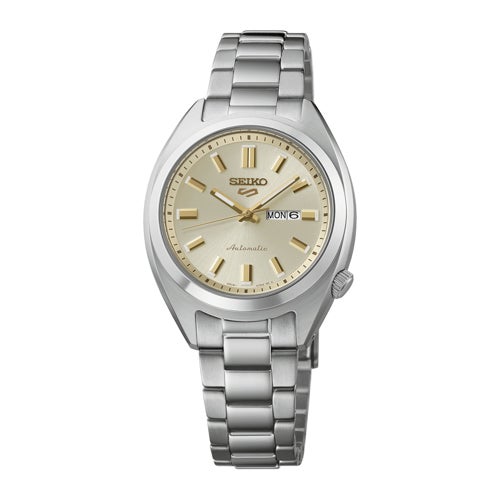 Unisex Seiko 5 Sports Automatic Silver-Tone Stainless Steel Watch, Ivory Dial