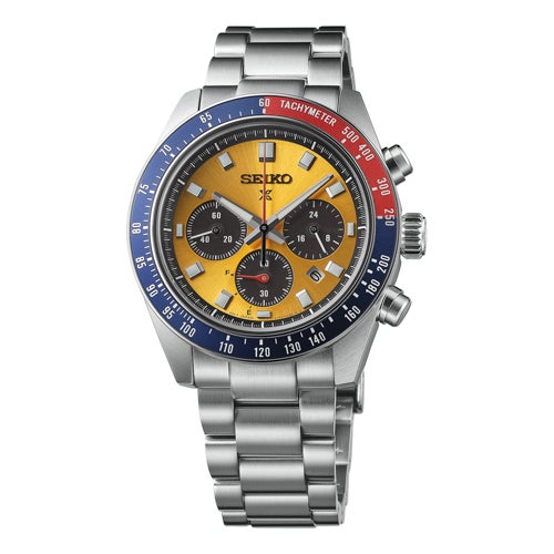 Men's Prospex Speedtimer Solar Chronograph Silver-Tone SS Watch, Yellow Dial