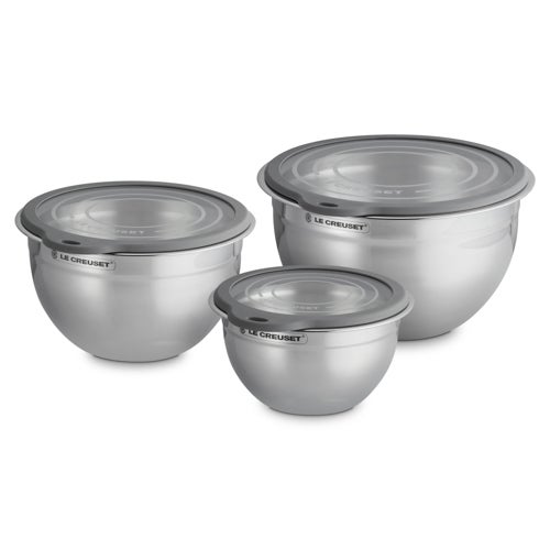 Set of 3 Stainless Steel Mixing Bowls w/ Glass Lids