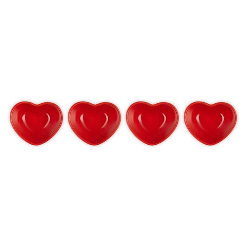 4pc Stoneware Mini Heart Pinch Bowl Set, Cerise