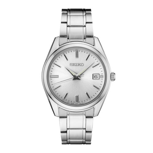 Mens Essentials Silver-Tone Stainless Steel Watch, Silver Dial