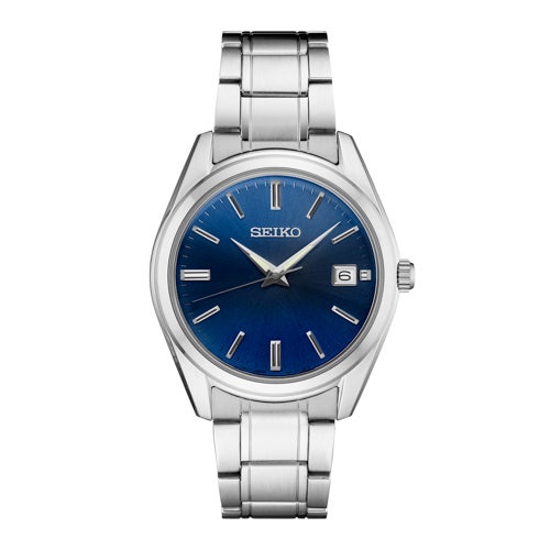 Mens Essentials Silver-Tone Stainless Steel Watch, Blue Dial