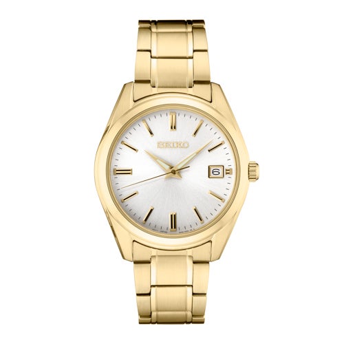 Mens Essentials Gold-Tone Stainless Steel Watch, White Dial