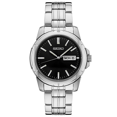 Mens Essentials Silver-Tone Stainless Steel Watch, Black Dial
