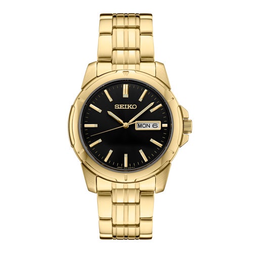 Mens Essentials Gold-Tone Stainless Steel Watch, Black Dial